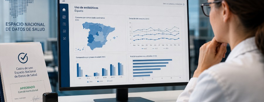 Investigadora observando resultados de Caso de Uso antibióticos del ENDS