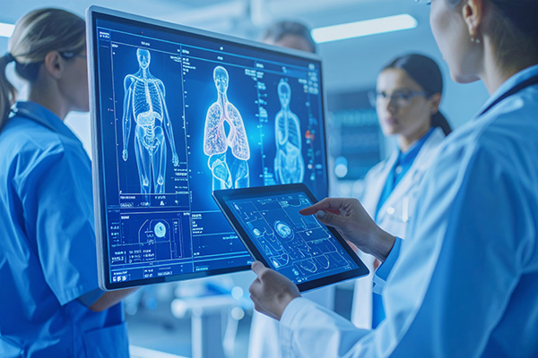 Profesionales sanitarios visualizando varias pantallas con información diagnóstica