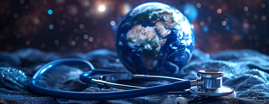Bola del mundo junto a un estetoscopio