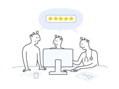 Profesionales sanitarios reunidos pensando en lo mismo, cinco estrellas amarillas