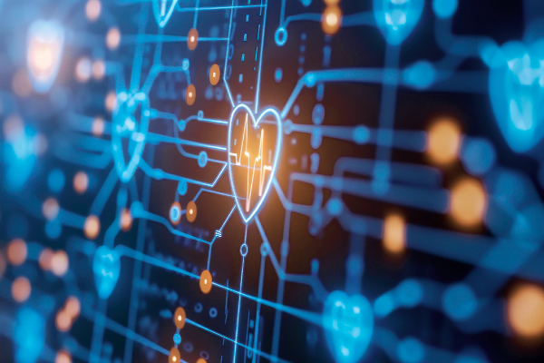 Dibujo de un corazón con conexiones digitales