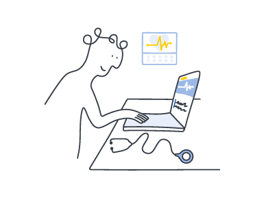 Médico con estetoscopio usando un portátil