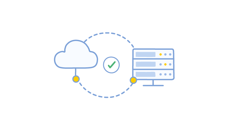 Ilustración de una nube interconectada a una infraestructura de bases de datos